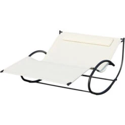 Outsunny Lettino Prendisole 2 Posti, Sdraio Da Giardino A Dondolo In Metallo E Textilene Bianco Crema