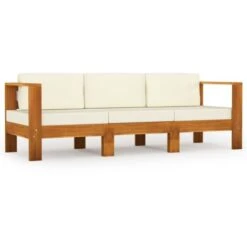 Divano Da Giardino 3 Posti Cuscini Bianco Crema Massello Acacia VidaXL