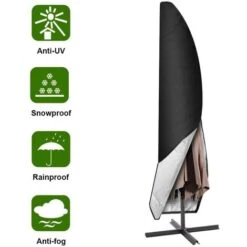 LangRay Copertura Per Ombrellone, 265 Cm Copertura Per Ombrellone Da Giardino / Copertura Protettiva Per Ombrellone Oxford Impermeabile, Nero