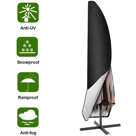 LangRay Copertura Per Ombrellone, 265 Cm Copertura Per Ombrellone Da Giardino / Copertura Protettiva Per Ombrellone Oxford Impermeabile, Nero