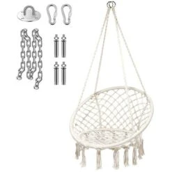 POLTRONA SEDIA A DONDOLO SOSPESA CON FRANGE ALTALENA DA ESTERNO ED INTERNO DESIGN IN CORDA