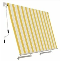 Tenda Da Sole A Caduta 300x 250 Cm Da Balcone Inclinazione Fissa Gialla E Bianco
