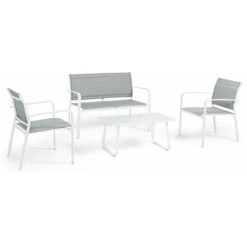 Salotto In Ferro Colore Bianco Divano 2 Posti 2 Poltrone E Tavolino Modello Arent Colore Bianco SALOTTO ARENT IN FERRO BIANCO PZ