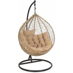 Poltrona Sospesa Dondolina Con Cuscini Modello Amirantes Colore Nero E Beige Natural POLTRONA SOSPESA C-C AMIRANTES NATURAL PZ