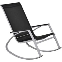 Outsunny Sedia A Dondolo Da Giardino, Impermeabile E Antiruggine, Nera