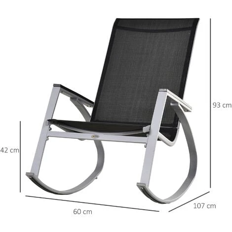 Outsunny Sedia A Dondolo Da Giardino, Impermeabile E Antiruggine, Nera - immagine 3