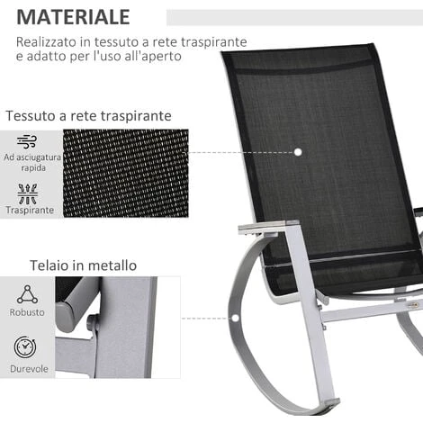 Outsunny Sedia A Dondolo Da Giardino, Impermeabile E Antiruggine, Nera - immagine 5