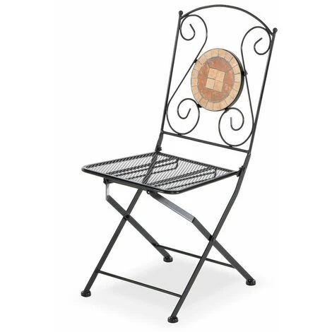 2 Pz Sedia Pieghevole Richiudibile In Ferro E Mosaico Per Esterno ZEUS Nero2 - immagine 2