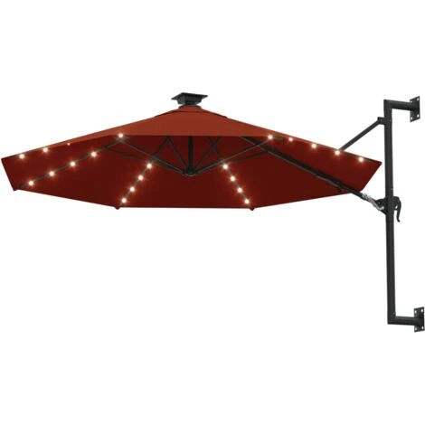Ombrellone A Muro Con LED E Palo In Metallo 300 Cm Terracotta VidaXL - immagine 2