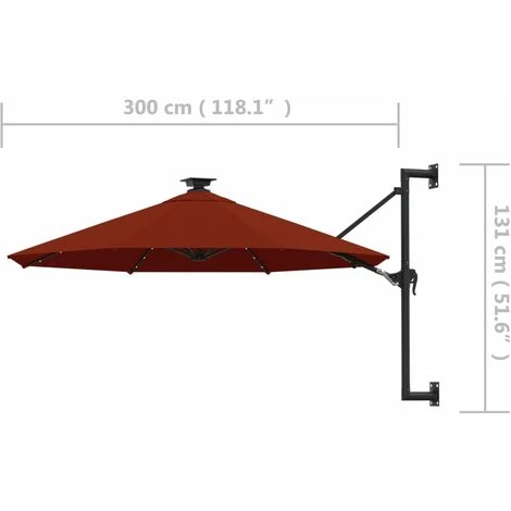 Ombrellone A Muro Con LED E Palo In Metallo 300 Cm Terracotta VidaXL - immagine 3
