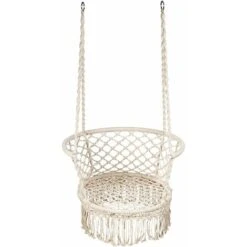 Poltrona Sospesa Con Sedile Ergonomico, Amaca Altalena Comoda Con Portata Massima Di 160 KG, Altalena A Maglia Con 4 Corde Di 90 Cm, Perfetta Per Balcone, Camera Da Letto, Giardino (Beige)