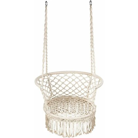 Poltrona Sospesa Con Sedile Ergonomico, Amaca Altalena Comoda Con Portata Massima Di 160 KG, Altalena A Maglia Con 4 Corde Di 90 Cm, Perfetta Per Balcone, Camera Da Letto, Giardino (Beige)