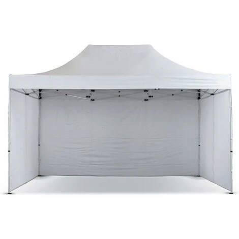 GAZEBO PROF. 3X4,5 BIANCO MT PIEGHEVOLE RAPIDO AUTOMATICO CON SET 3 PARETI LATERALI STRUTTURA IN GRIGIO MARTELLATO