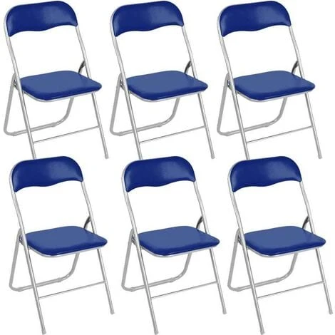 Set 6 Pezzi Sedie Imbottite Pieghevoli Colore BLU Struttura Silver Sedia Metal - immagine 2
