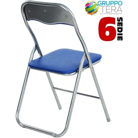 Set 6 Pezzi Sedie Imbottite Pieghevoli Colore BLU Struttura Silver Sedia Metal - immagine 5