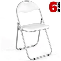 Set 6 Pezzi Sedie Imbottite Pieghevoli Colore Sedia Bianco Struttura Silver