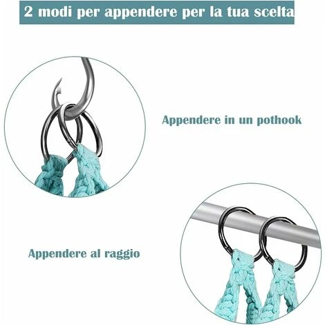 Poltrona Sospesa Con Sedile Ergonomico, Amaca Altalena Comoda Con Portata Massima Di 160 KG, Altalena A Maglia Con 4 Corde Di 90 Cm, Perfetta Per Balcone, Camera Da Letto, Giardino (Verde) - immagine 4