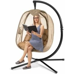 Sostegno Per Sedia Sospesa 173cm, Con Morbido Cuscino, Supporto Per Appendere Sedile Sospeso Dondolo, Carico Fino 110KG, Acciaio, Nero Sospesa,Supporto Dondolo