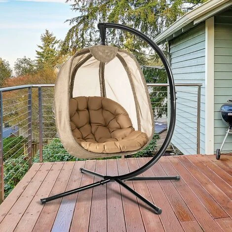 Sostegno Per Sedia Sospesa 173cm, Con Morbido Cuscino, Supporto Per Appendere Sedile Sospeso Dondolo, Carico Fino 110KG, Acciaio, Nero Sospesa,Supporto Dondolo - immagine 2