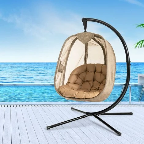 Sostegno Per Sedia Sospesa 173cm, Con Morbido Cuscino, Supporto Per Appendere Sedile Sospeso Dondolo, Carico Fino 110KG, Acciaio, Nero Sospesa,Supporto Dondolo - immagine 3