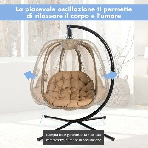 Sostegno Per Sedia Sospesa 173cm, Con Morbido Cuscino, Supporto Per Appendere Sedile Sospeso Dondolo, Carico Fino 110KG, Acciaio, Nero Sospesa,Supporto Dondolo - immagine 4