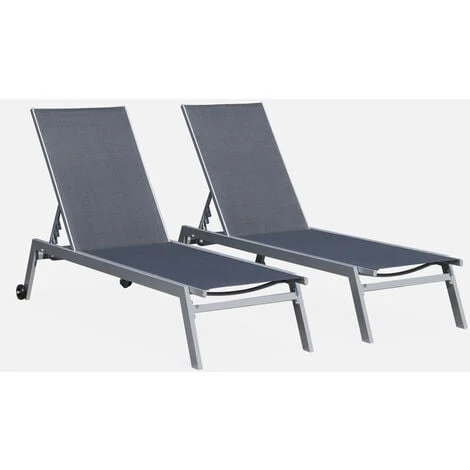 Lotto Di 2 Lettini Prendisole, Modello: ELSA In Alluminio, Colore: Grigio E Textilene, Colore: Grigio Scuro, Sdraio Multi-posizione Con Ruote - immagine 2