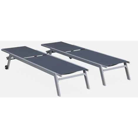Lotto Di 2 Lettini Prendisole, Modello: ELSA In Alluminio, Colore: Grigio E Textilene, Colore: Grigio Scuro, Sdraio Multi-posizione Con Ruote - immagine 3