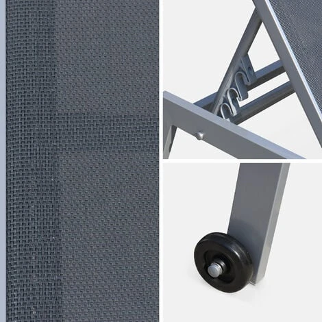 Lotto Di 2 Lettini Prendisole, Modello: ELSA In Alluminio, Colore: Grigio E Textilene, Colore: Grigio Scuro, Sdraio Multi-posizione Con Ruote - immagine 4