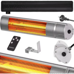 Monzana Stufa Elettrica A Infrarossi 3 Livelli Di Calore 2000W Inclinabile Di 90° Telecomando IP55 Argento