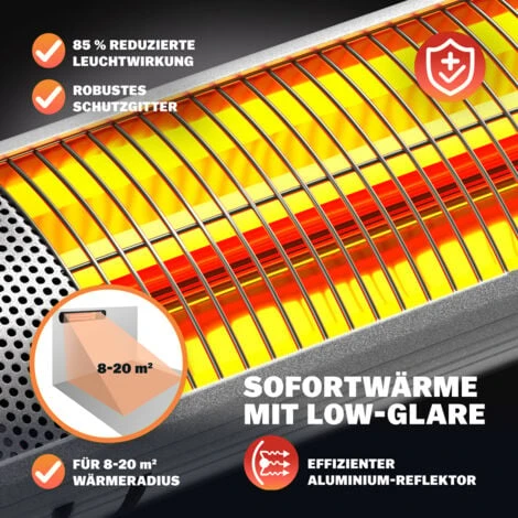 Monzana Stufa Elettrica A Infrarossi 3 Livelli Di Calore 2000W Inclinabile Di 90° Telecomando IP55 Argento - immagine 4