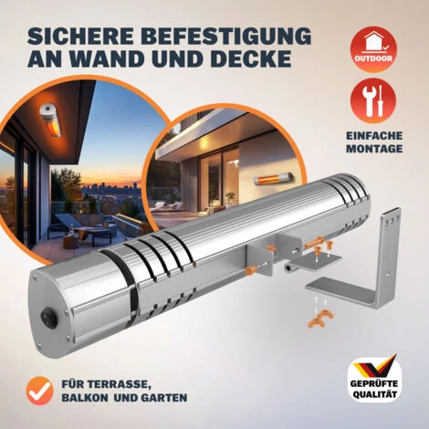 Monzana Stufa Elettrica A Infrarossi 3 Livelli Di Calore 2000W Inclinabile Di 90° Telecomando IP55 Argento - immagine 5