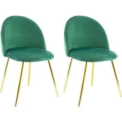 2 Pz Sedia Da Soggiorno SHELBY 50x45x80H Cm Poltrona Vintage Velluto E Piedi Oro Colore: Verde