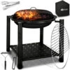 Tillvex Braciere Con Parascintille E Griglia Ø 55 Cm Braciere Esterno Per Il Giardino 3 In 1 BBQ Grill Con Coperchio, Attizzatoio, Pinze E Griglia A Carbone