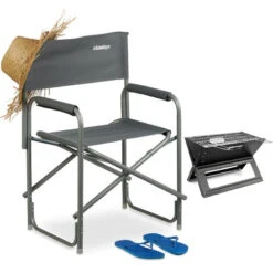 Relaxdays Sedia Da Regista Pieghevole Logo Da Campeggio Giardino Festival Pesca Max 120 Kg HxLxP: 85,5x56x45cm Grigio