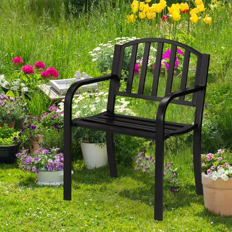 Relaxdays Sedia Da Giardino, Sediolina Con Braccioli, Acciaio, Design Moderno E Comodo, HLP 82 X 60 X 48,5 Cm, Nero - immagine 2