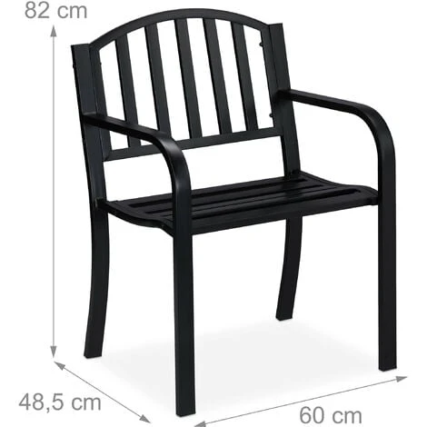 Relaxdays Sedia Da Giardino, Sediolina Con Braccioli, Acciaio, Design Moderno E Comodo, HLP 82 X 60 X 48,5 Cm, Nero - immagine 4