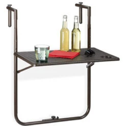 Relaxdays Tavolino Pieghevole Da Balcone, Tavolo Da Appendere Ringhiera, Altezza Regolabile, LxP: 59,5 X 36 Cm, Marrone