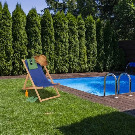 Relaxdays Sdraio In Legno, Sedia Da Mare Pieghevole, 3 Livelli Inclinazione, 120 Kg, Lettino Da Spiaggia E Giardino, Blu - immagine 2