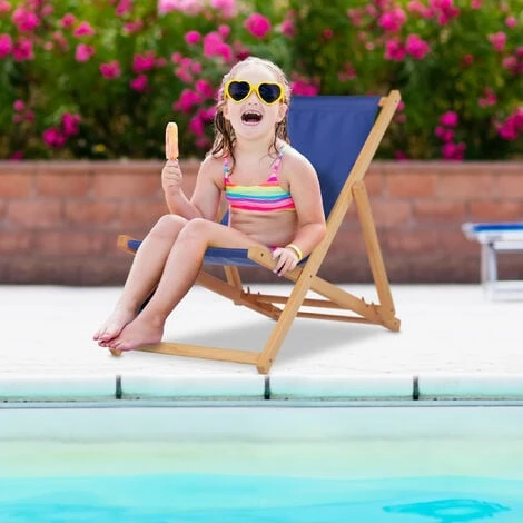 Relaxdays Sdraio In Legno, Sedia Da Mare Pieghevole, 3 Livelli Inclinazione, 120 Kg, Lettino Da Spiaggia E Giardino, Blu - immagine 3