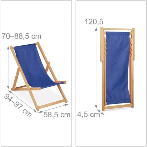 Relaxdays Sdraio In Legno, Sedia Da Mare Pieghevole, 3 Livelli Inclinazione, 120 Kg, Lettino Da Spiaggia E Giardino, Blu - immagine 4