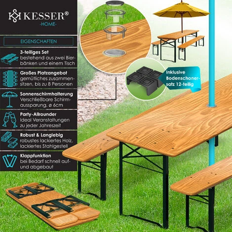 Set Tenda Da Birra KESSER® Set Di Mobili Da Giardino In 3 Pezzi Pieghevole 170 X 46 X 75cm 2X Panche Da Birra 1x Tavolo Da Birra Set Tendone Tavolo Da Birra Tavolo Da Bar Set Di Sedie In Legno 3-te - immagine 2