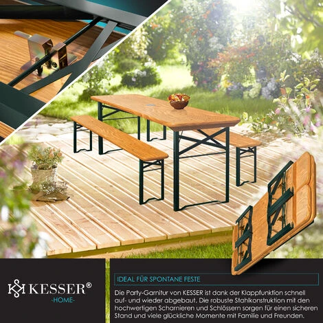 Set Tenda Da Birra KESSER® Set Di Mobili Da Giardino In 3 Pezzi Pieghevole 170 X 46 X 75cm 2X Panche Da Birra 1x Tavolo Da Birra Set Tendone Tavolo Da Birra Tavolo Da Bar Set Di Sedie In Legno 3-te - immagine 4