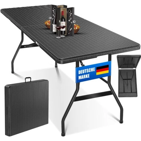KESSER® Tavolo Da Buffet Tavolo Pieghevole In Plastica, 180x75 Cm Di Rattan Tavolo Da Campeggio Tavolo Per Feste Tavolo Pieghevole Tavolo Da Giardino Per Giardino, Terrazza E Balcone, Pieghevole Per