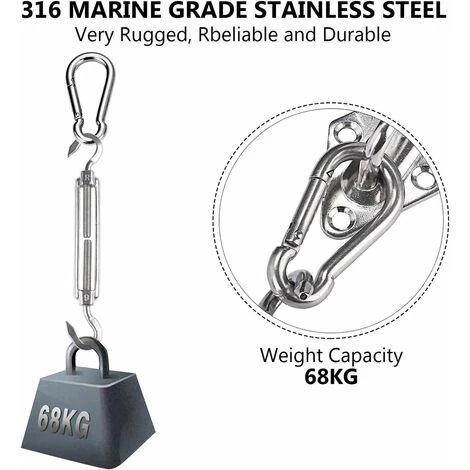 Shade Sail Fixing Kit, Stainless Shade Sail - Per L'installazione Sicura Di Baldacchini Quadrati E Triangolari - immagine 2