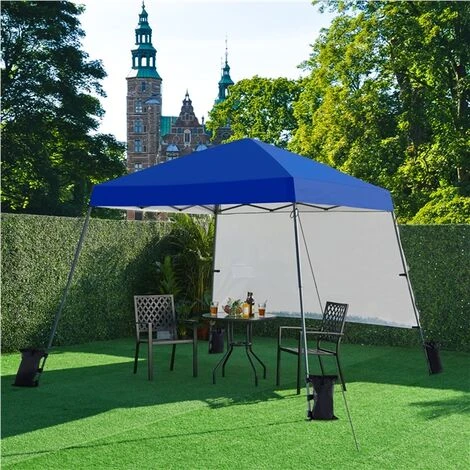 Yaheetech Gazebo Da Giardino 3x3 M Con Parete Tendone Pieghevole Impermeabile A Una Spinta Con Borsa Per Trasporto Per Patio/Veranda/Viaggio/Campeggio Blu - immagine 2