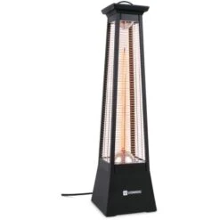 VONROC Stufa - Colonna Riscaldante A Infrarossi 1500W. Rilascio Di Calore A 360° Gradi. Con Protezione IP44, Surriscaldamento E Antiribaltamento. Modello Alicudi. Nero Opaco
