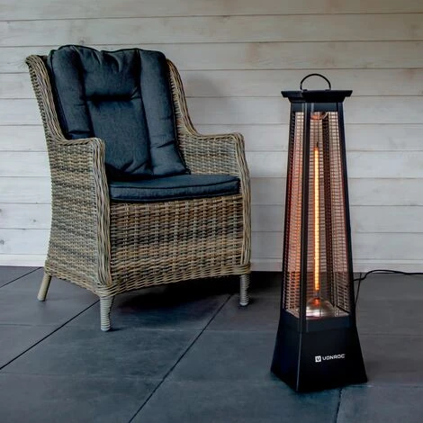 VONROC Stufa - Colonna Riscaldante A Infrarossi 1500W. Rilascio Di Calore A 360° Gradi. Con Protezione IP44, Surriscaldamento E Antiribaltamento. Modello Alicudi. Nero Opaco - immagine 3