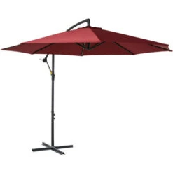 Outsunny Ombrellone Da Esterni Struttura In Acciaio E Poliestere Impermeabile Anti-UV Φ300x250cm, Rosso Scuro