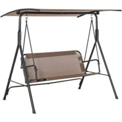 Outsunny Dondolo Da Giardino Terrazza 3 Posti Con Tettuccio Regolabile In Metallo E Texteline 172x110x155cm, Marrone