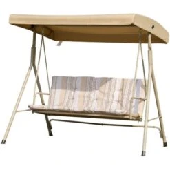 Outsunny Dondolo Da Giardino 3 Posti In Acciaio Con Tetto Regolabile, Cuscini E Braccioli, 172x110x156cm
